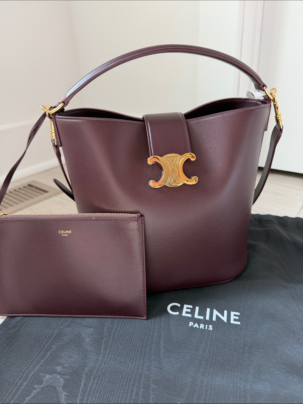 Brand New - Celine Medium Bucket Louise Bag in Burgundy